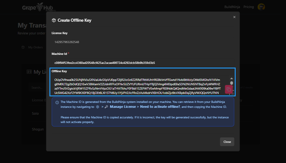 build-ninja-license-my-licenses-displayed-offline-key